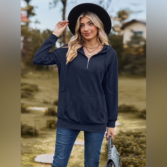 Cable-Knit Comfort Quarter Zip Hoodie - Picture 1 of 5